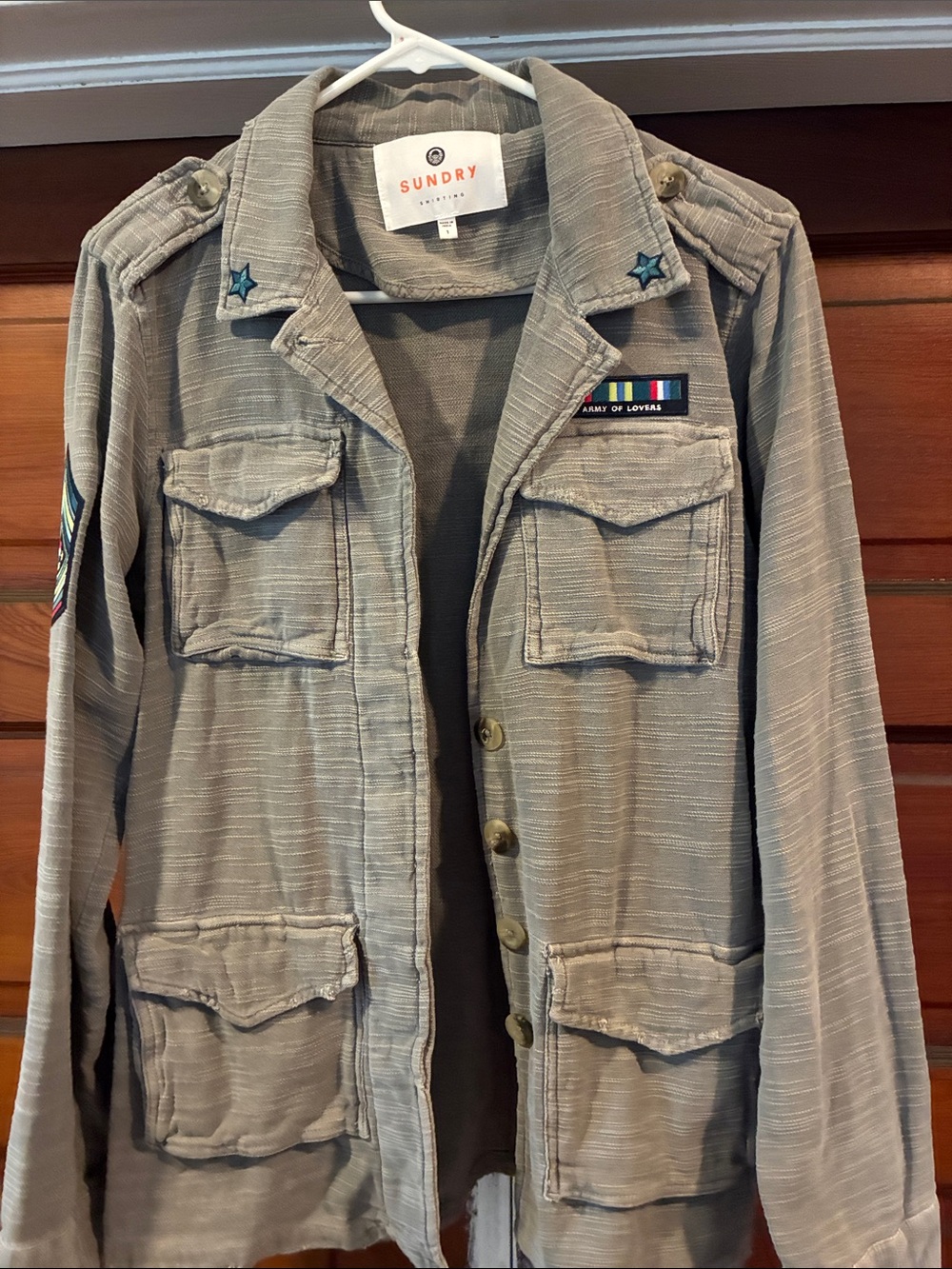 Sundry Army of Lovers Gray Military Utility Jacket